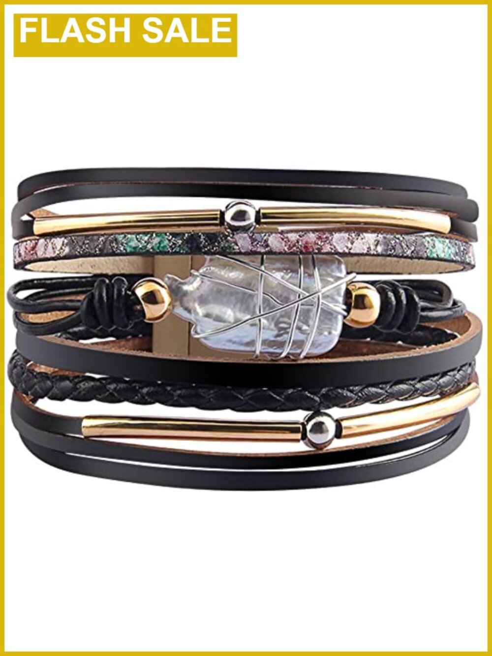 Faux Leather Wrap Bracelet Boho Western Layered Cuff Women